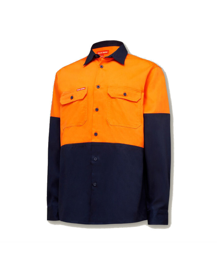 Core Mens Hi Vis L/S H/weight 2 tone Cotton Drill Shirt HiVis
