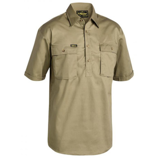 WORKWEAR, SAFETY & CORPORATE CLOTHING SPECIALISTS CLOSED FRONT COTTON DRILL SHIRT - SHORT SLEEVE
