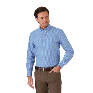 Gingham City Check Long Sleeve Shirt - Mens-Blue-2XL