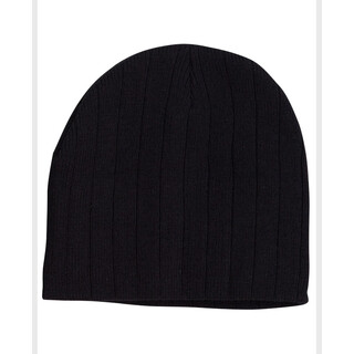 Cable Knit Beanie with -leece Head Band - Black - One Size