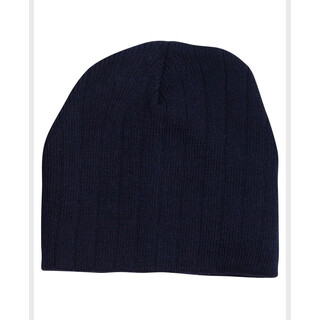 Cable Knit Beanie with -leece Head Band-Navy-One Size