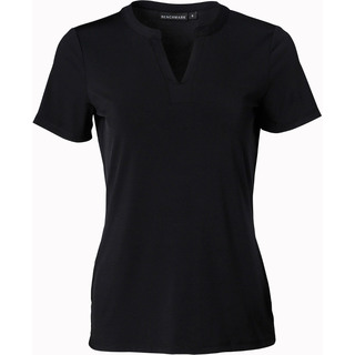 Ladies' V-neck with Tab S/S Knit Top - Black - 10