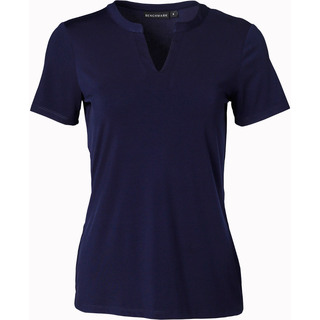 Ladies' V-neck with Tab S/S Knit Top - Navy - 10