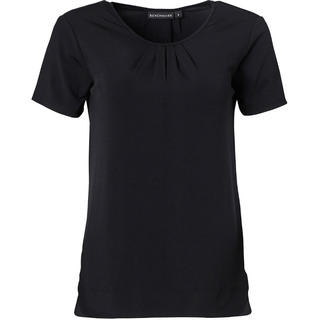 Ladies' Round Neck with Pleats S/S Knit Top - Black - 10