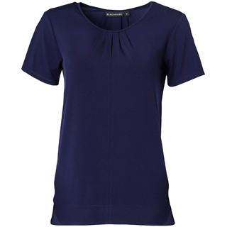 Ladies' Round Neck with Pleats S/S Knit Top - Navy - 10