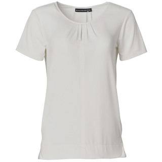 Ladies' Round Neck with Pleats S/S Knit Top - White - 10