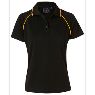 ladies cooldry raglan S/S polo - Black / Gold - 10