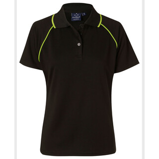 ladies cooldry raglan S/S polo - Black / Lime - 12