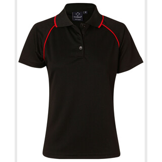 ladies cooldry raglan S/S polo - Black / Red - 10