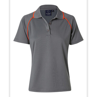 ladies cooldry raglan S/S polo - Charcoal / Orange - 10