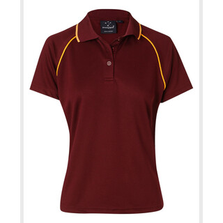 ladies cooldry raglan S/S polo - Maroon / Gold - 10