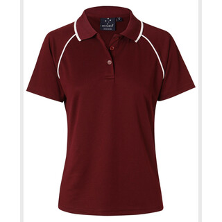 ladies cooldry raglan S/S polo - Maroon / White - 10