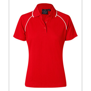 ladies cooldry raglan S/S polo - Red / White - 10