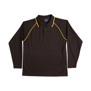 Men's cooldry raglan L/S polo - Black / Gold - 2XL