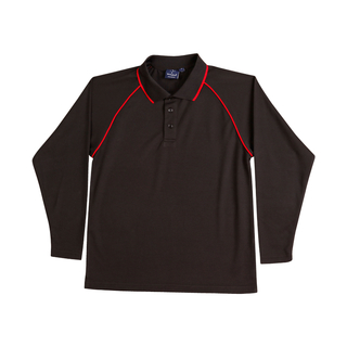 Men's cooldry raglan L/S polo - Black / Red - 2XL