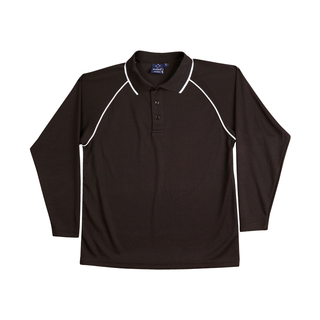 Men's cooldry raglan L/S polo - Black / White - 2XL