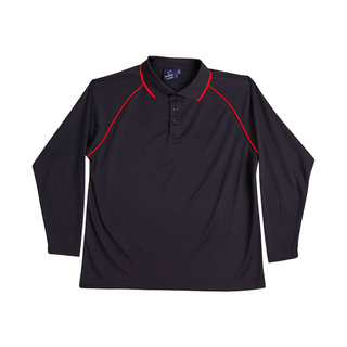 Men's cooldry raglan L/S polo - Navy / Red - 2XL