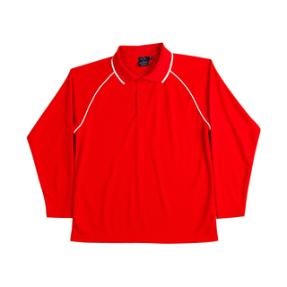 Men's cooldry raglan L/S polo - Red / White - 2XL