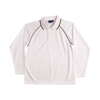 Men's cooldry raglan L/S polo - White / Navy - 2XL