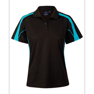 Ladies S/S Sport Polo truedry - Black / Aqua Blue - 10