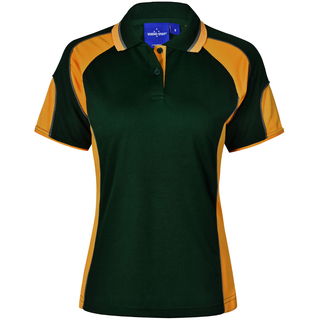 Ladies' Cooldry Contrast Polo With Sleeve Panel - Bottle Green / Gold - 10