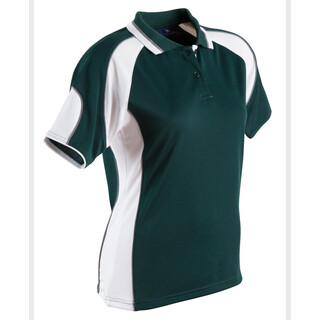 Ladies' Cooldry Contrast Polo With Sleeve Panel - Bottle Green / White - 10