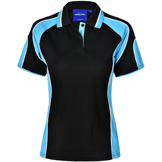 Ladies' Cooldry Contrast Polo With Sleeve Panel - Black / Aqua Blue - 10