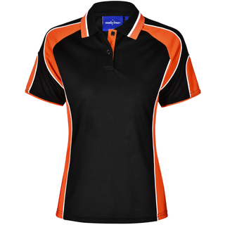 Ladies' Cooldry Contrast Polo With Sleeve Panel - Black / Orange - 10