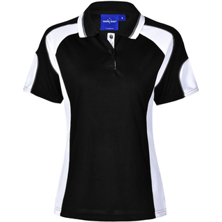 Ladies' Cooldry Contrast Polo With Sleeve Panel - Black / White - 10