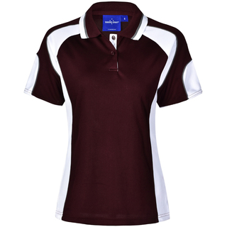 Ladies' Cooldry Contrast Polo With Sleeve Panel - Maroon / White - 10