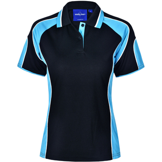 Ladies' Cooldry Contrast Polo With Sleeve Panel - Navy / Aqua - 10