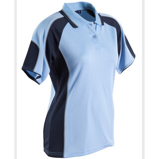 Ladies' Cooldry Contrast Polo With Sleeve Panel - Sky Blue / Navy - 10