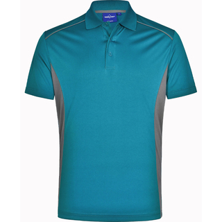 Men s CoolDry Short Sleeve Contrast Polo - Aegean Blue / Ash - 1XL