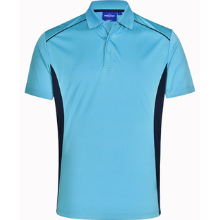 Men s CoolDry Short Sleeve Contrast Polo - Aqua Blue / Navy - XS