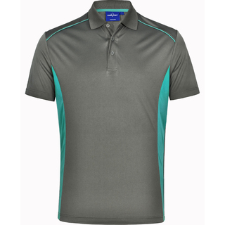 Men s CoolDry Short Sleeve Contrast Polo - Ash / Teal - 1XL