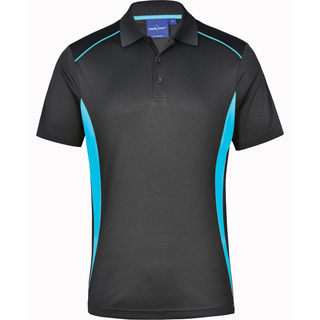 Men s CoolDry Short Sleeve Contrast Polo - Charcoal / Aqua Blue - 1XL