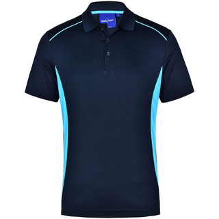 Men s CoolDry Short Sleeve Contrast Polo - Navy / Aqua Blue - XS