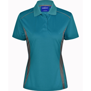 Ladie s CoolDry Short Sleeve Contrast Polo - Aegean Blue / Ash - 10