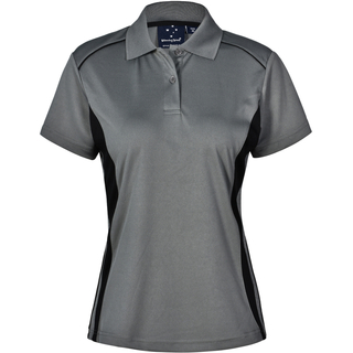 Ladie s CoolDry Short Sleeve Contrast Polo - Ash / Black - 10