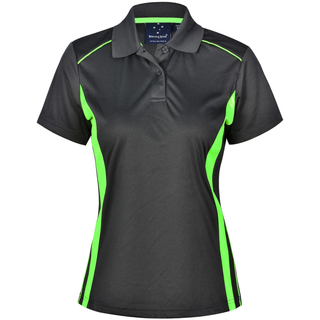 Ladie s CoolDry Short Sleeve Contrast Polo - Charcoal / Lime - 10