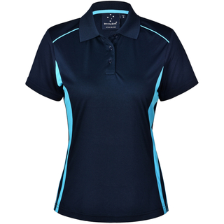 Ladie s CoolDry Short Sleeve Contrast Polo - Navy / Aqua Blue - 10