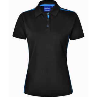 Ladies Rapid Cool Short Sleeve Contrast Polo - Black / Cyan - 10