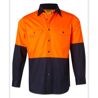 Hi-Vis two tone Cool-Breeze L/S cotton work shirt - Orange / Navy - 2XL