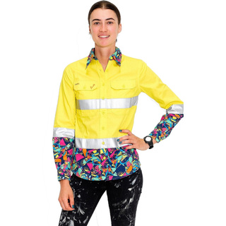 WOMENS VENTURA HI VIS DAY/ NIGHT YELLOW -ULL PLACKET WORKSHIRT-Yellow-8