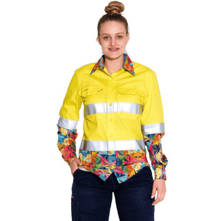 WOMENS -RACTAL YELLOW HI VIS DAY/ NIGHT -ULL PLACKET WORKSHIRT-Yellow-10