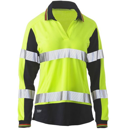 WORKWEAR, SAFETY & CORPORATE CLOTHING SPECIALISTS - WOMENS LONG SLEEVE TAPED TWO TONE HI VIS V-NECK POLO
