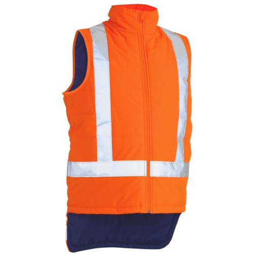 WORKWEAR, SAFETY & CORPORATE CLOTHING SPECIALISTS - DISCONTINUED - TAPED HI VIS PUFFER VEST - X BACK (SHOWER PROOF)
