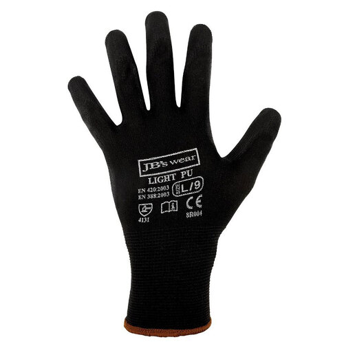 WORKWEAR, SAFETY & CORPORATE CLOTHING SPECIALISTS - JB's Black Light PU Glove (12 Pack)