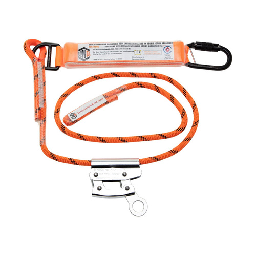 WORKWEAR, SAFETY & CORPORATE CLOTHING SPECIALISTS - Single Leg 2M Shock Absorb Adjustable Rope Lanyard with Hardware KD & RG