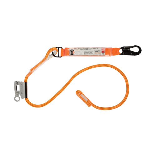 WORKWEAR, SAFETY & CORPORATE CLOTHING SPECIALISTS - Single Leg 2M Shock Absorb Adjustable Rope Lanyard with Hardware SN & RG